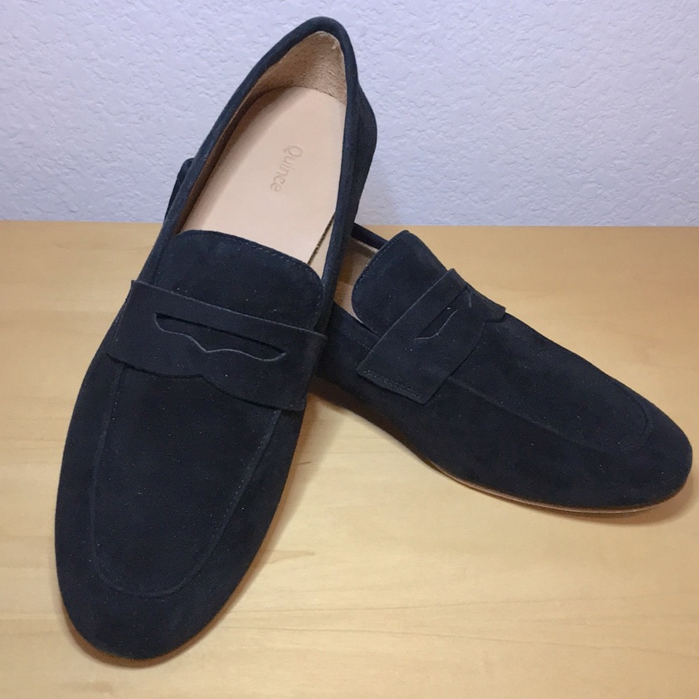Quince Italian Suede Penny Loafer in Black w padded Insole, Women’s Size 8.5